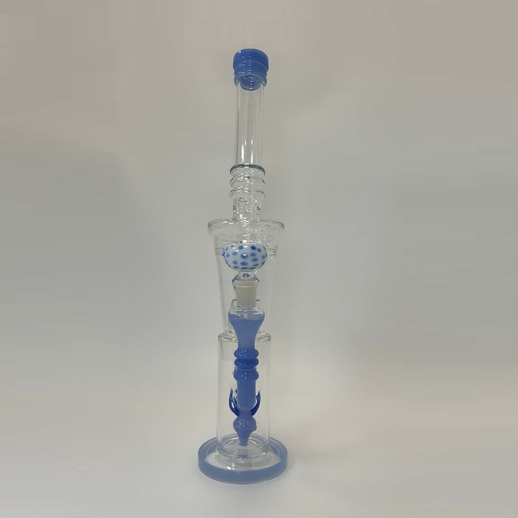 Glass Waterpipe with Color Rim and Double Perc - 18 Inch - WPAG40