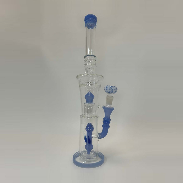Glass Waterpipe with Color Rim and Double Perc - 18 Inch - WPAG40