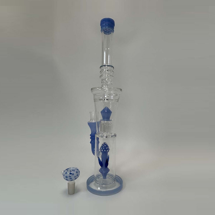 Glass Waterpipe with Color Rim and Double Perc - 18 Inch - WPAG40