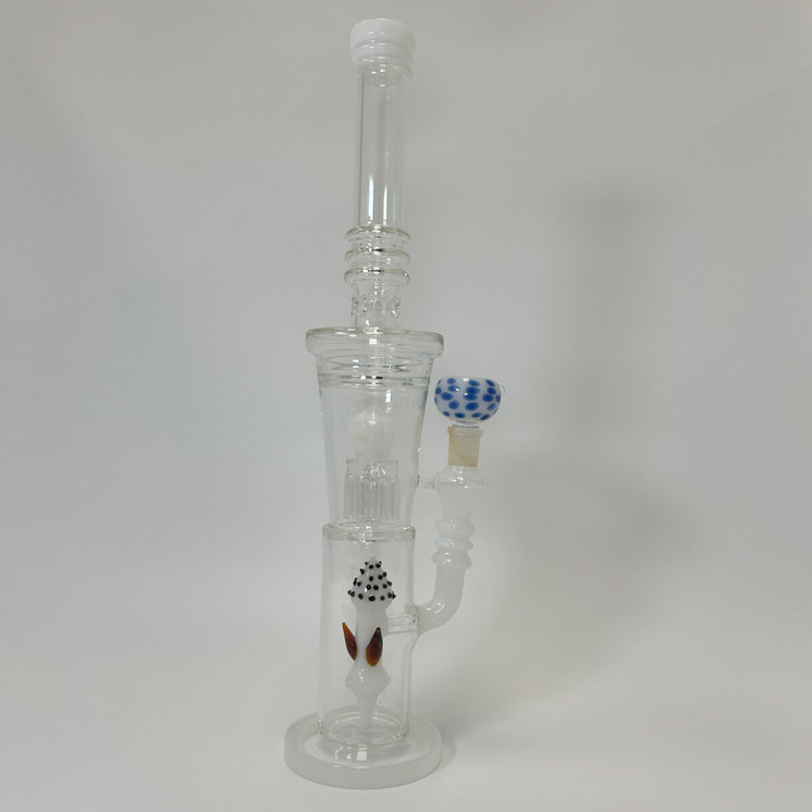 Glass Waterpipe with Color Rim and Double Perc - 18 Inch - WPAG40-White