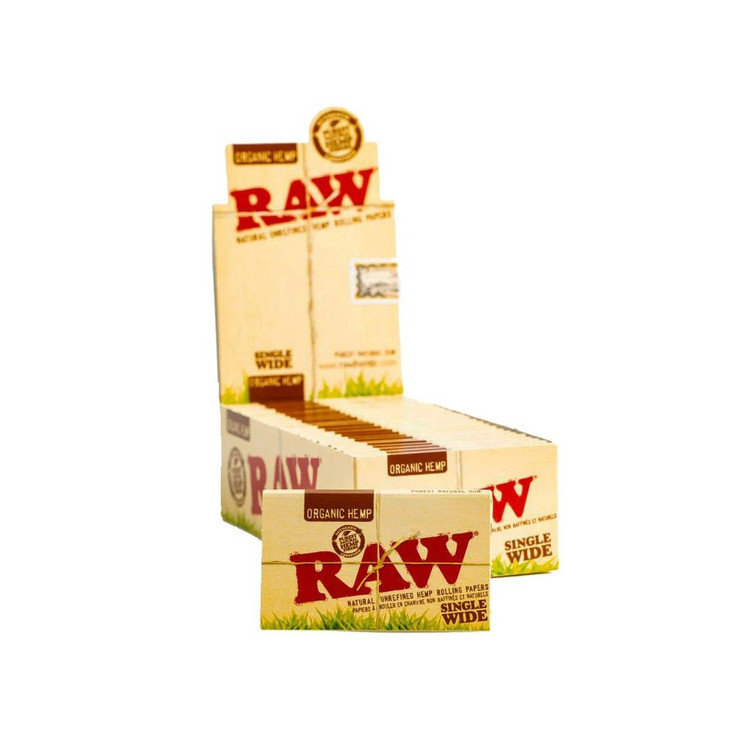 RAW Organic Hemp Single Wide Rolling Papers Natural Unrefined – 25 Pack Box