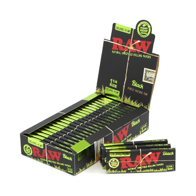 Raw Black Organic Hemp 1 1/4 Rolling Papers 24 Packs Box