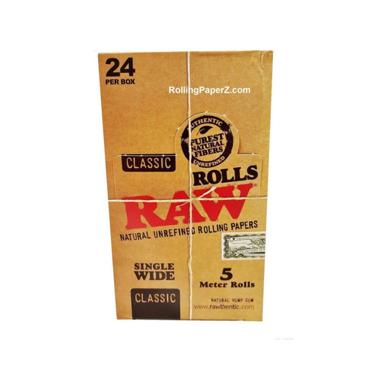 Raw Classic Single Wide Rolling Paper Rolls 5 Meter 24 Box