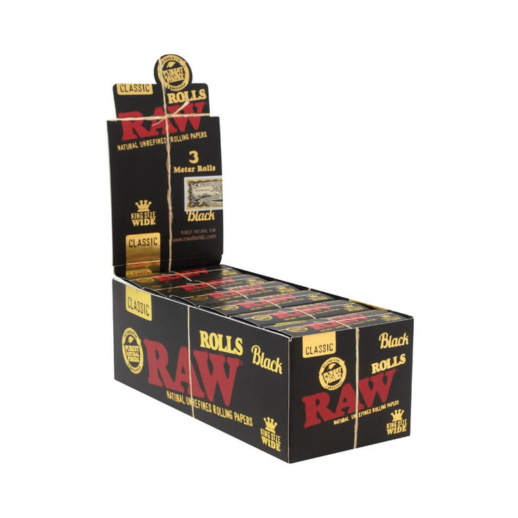 RAW Classic Black Rolls King Size Wide 3 Meter 12 Rolls Box