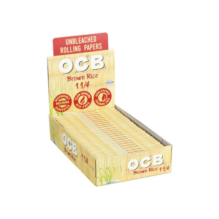 OCB Brown Rice Rolling Papers 1 1/4 Size – Unbleached 24 Pack Box