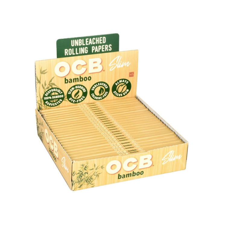 OCB Bamboo Ultra Thin Unbleached Rolling Papers Slim Size – 24 Pack Box