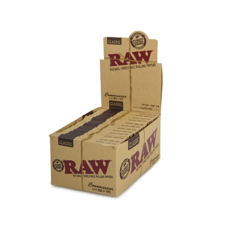 RAW Connoisseur Rolling Papers 1 1/4 Size with Tips – 24 Pack Box