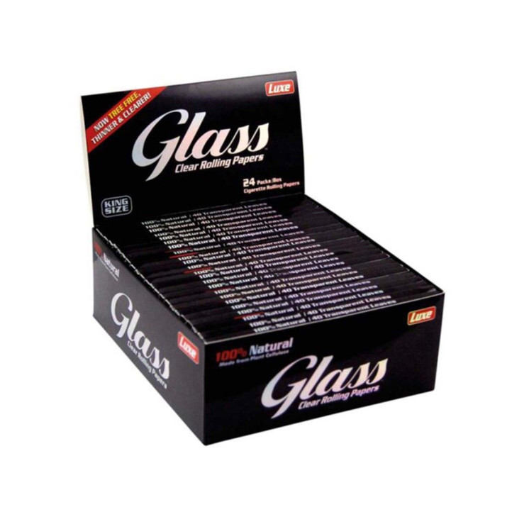 Luxe Glass King Size Clear Rolling Papers – 24 Pack Box