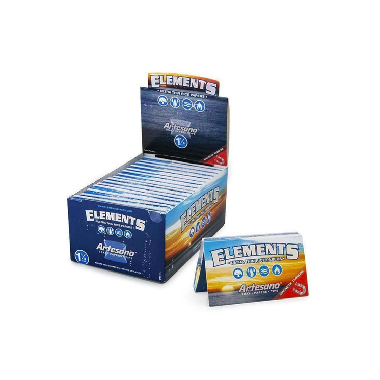 Elements Artesano Rolling Papers 1 1/4 Size with Tray & Tips – 15 Pack Box