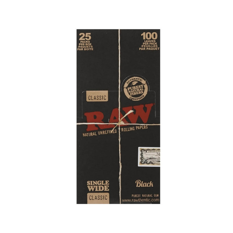 Raw Black Single Wide Rolling Papers Classic 25 Packs Per Box