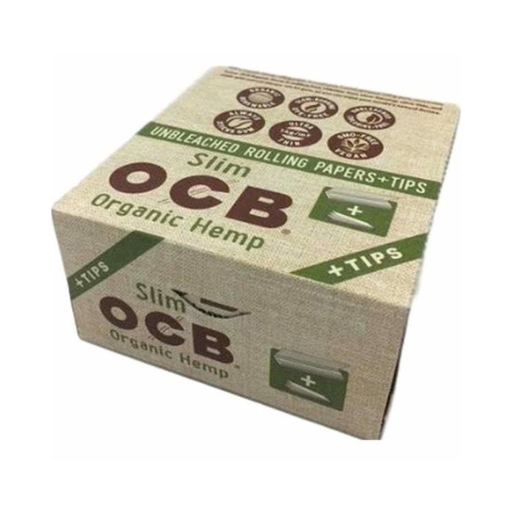 OCB Organic Hemp Slim Rolling Papers With Tips 24 Packs Per Box