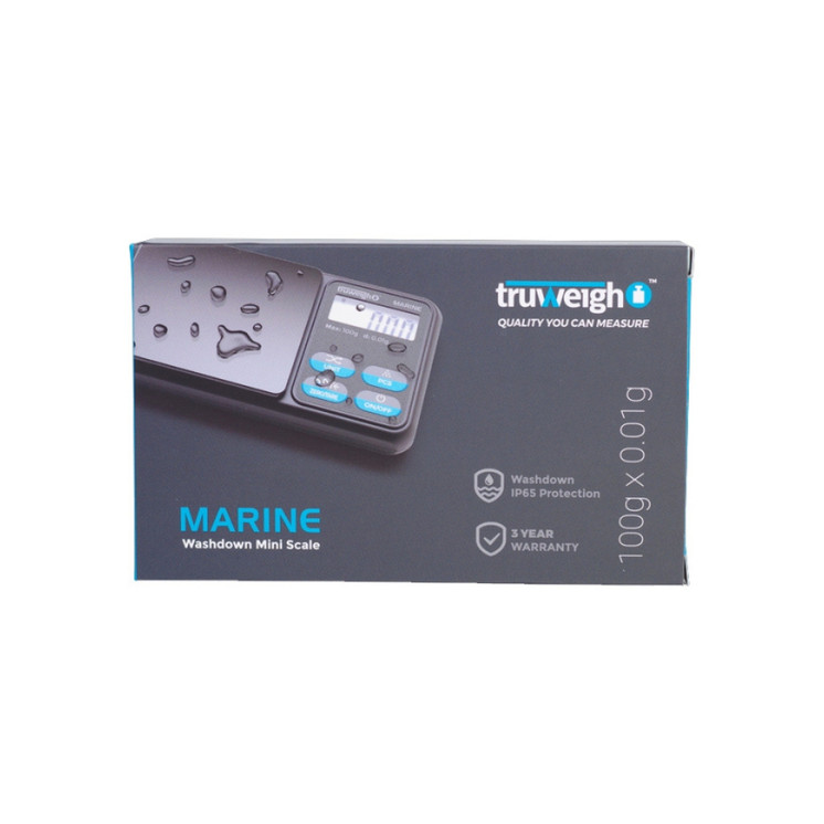 Truweigh Marine Washdown Mini Digital Scale 100g x 0.01g – IP65 Water Resistant Precision Scale – Black