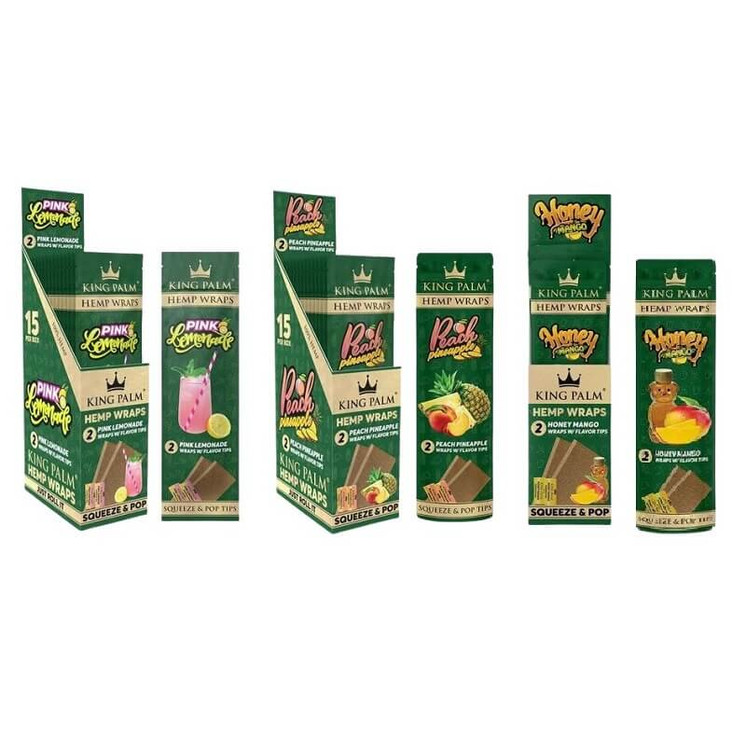 King Palm Hemp Wraps With Tips - 2 Counts Per Pack - 15 Packs Per Box