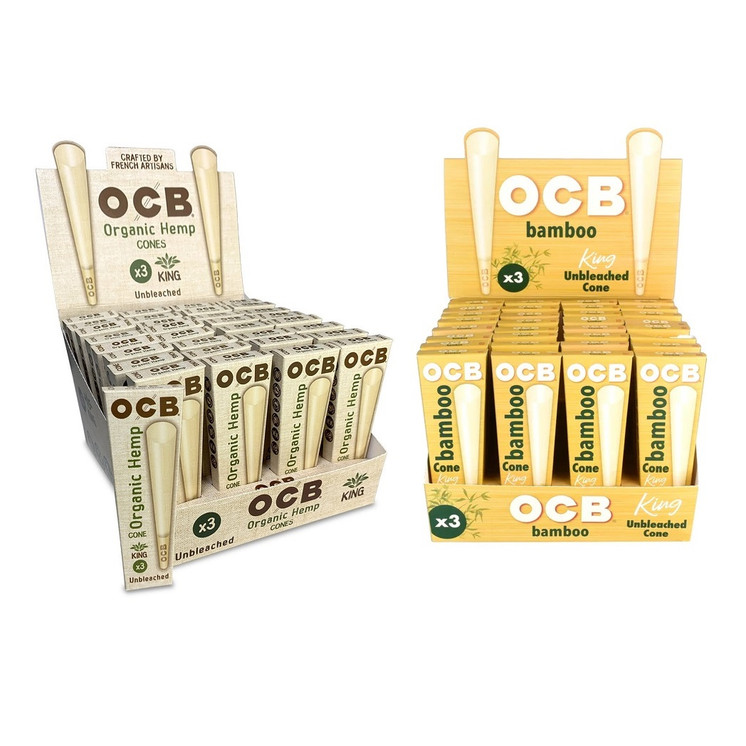 Ocb Organic Hemp Rolling Cones - King Size - 3 Counts Per Pack - 32 Packs Per Box