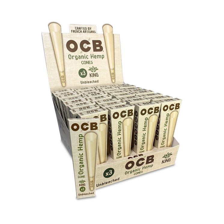 Ocb Organic Hemp Rolling Cones - King Size - 3 Counts Per Pack - 32 Packs Per Box