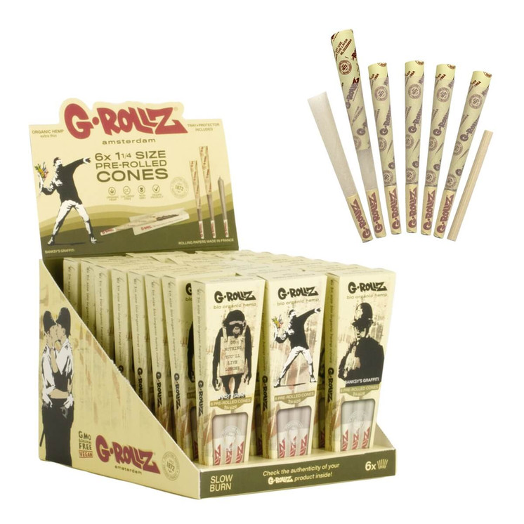 Grollz Cones - 1 14 Size - Organic Extra Thin - Banksys Graffiti - 6 Counts Per Pack - 24 Packs Per Display
