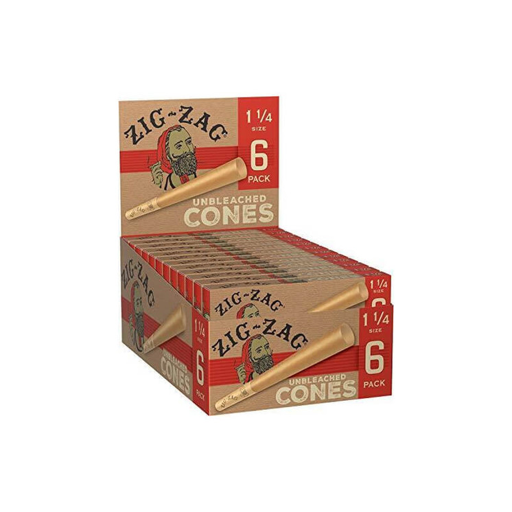 Zig Zag Cones Unbleached 1 1/4 - 6 Cones Per Pack - 24 Packs Per Display