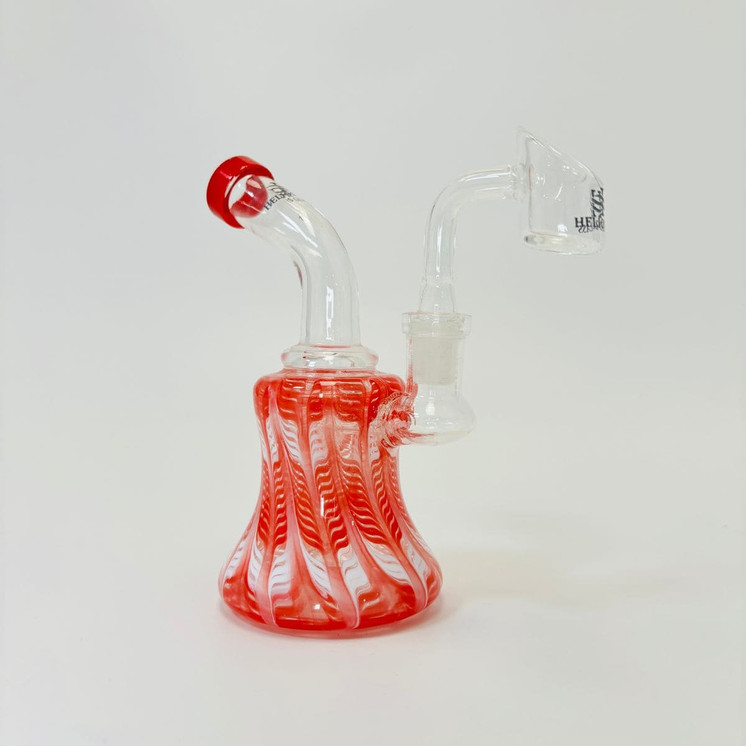 Helios Glass Waterpipe - 6 Inch - Raked with Bent Neck and Banger-Red