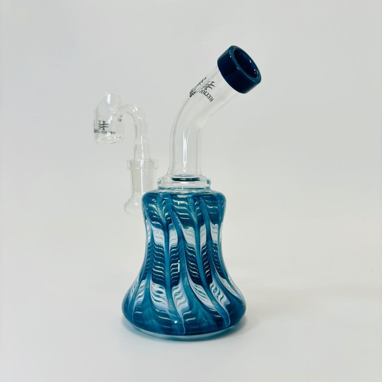 	
Helios Glass Waterpipe - 6 Inch - Raked with Bent Neck and Banger-Dark Blue