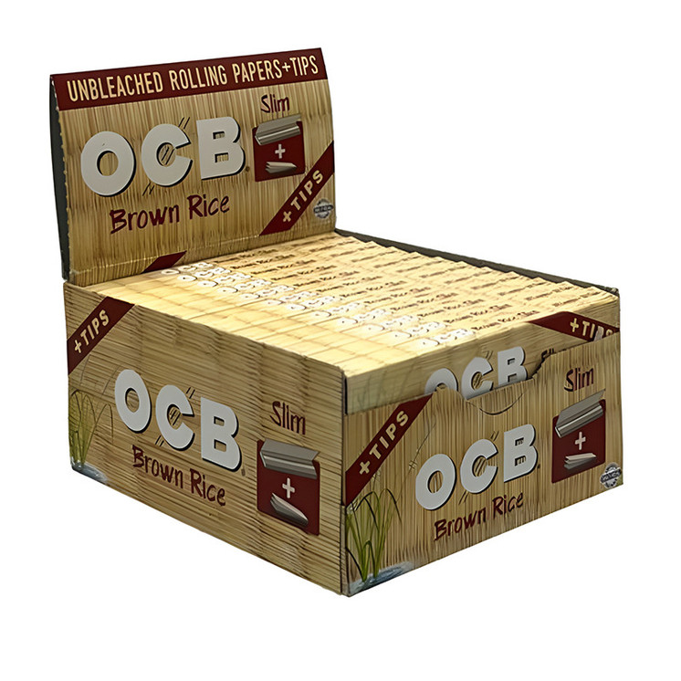 Ocb Brown Rice Slim Paper With Tips - 24 Packs Per Display