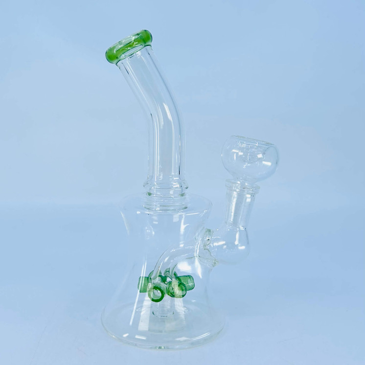 Waterpipe 6" Inch - Mini Hourglass - With Showerhead Perc- green rim