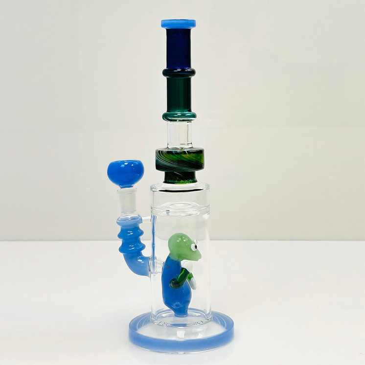 Waterpipe 12" Inch - With Multi Rings Tube and Character Showerhead Perc -blue color