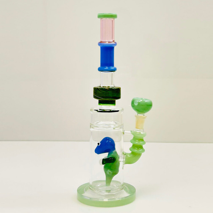 Waterpipe 12" Inch - With Multi Rings Tube and Character Showerhead Perc -green color