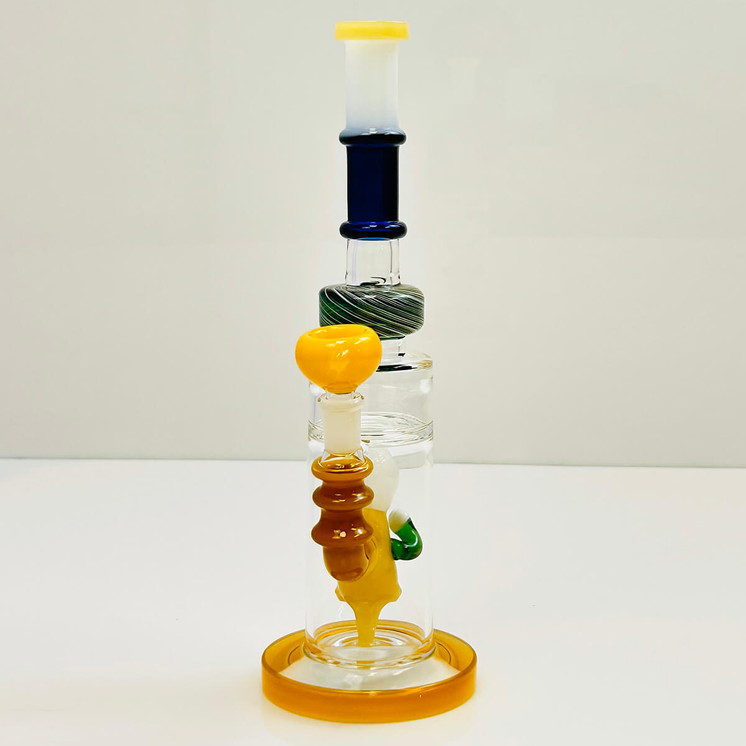 Waterpipe 12" Inch - With Multi Rings Tube and Character Showerhead Perc -amber color