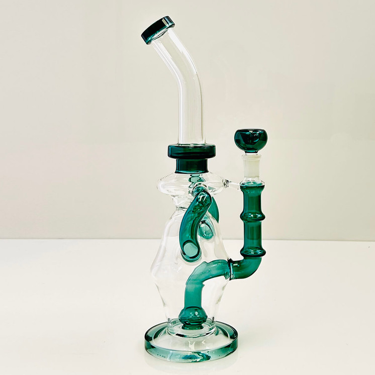 Waterpipe 13" Inch - Recycler With Bent Neck and Showerhead Perc-green  color