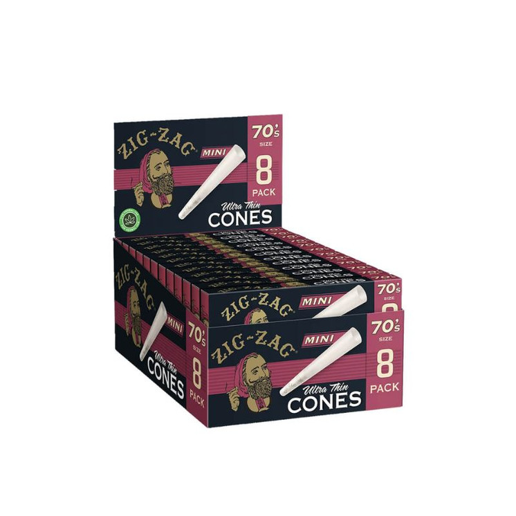 Zig Zag - Mini Ultra Thin Cones 70mm - 8 Per Pack - 18 Packs Per Display