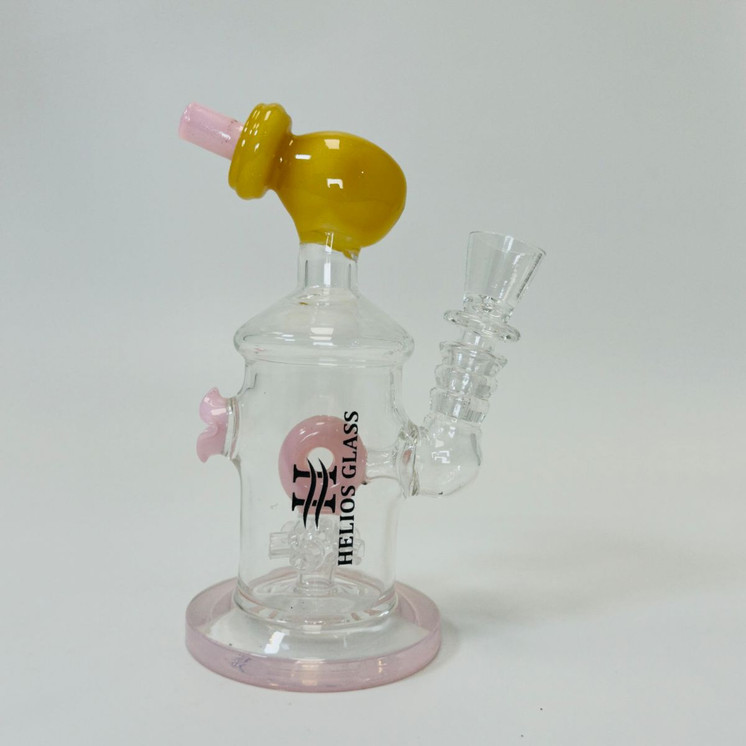 Helios Glass Waterpipe - 7" Inch - Straight With Flower and Donut Showerhead Perc