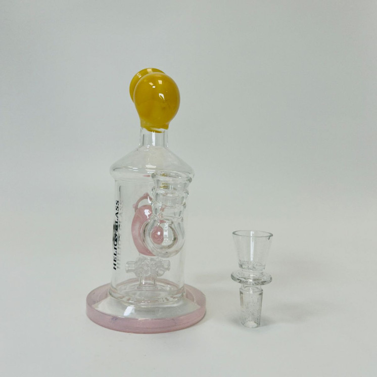 Helios Glass Waterpipe - 7" Inch - Straight With Flower and Donut Showerhead Perc