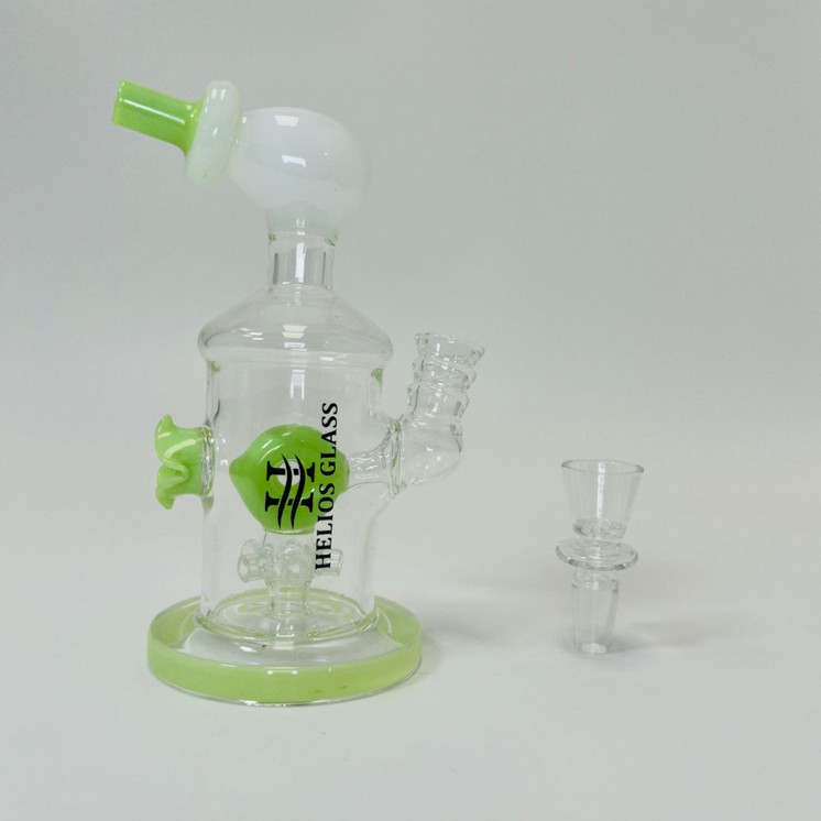Helios Glass Waterpipe - 7" Inch - Straight With Flower and Donut Showerhead Perc