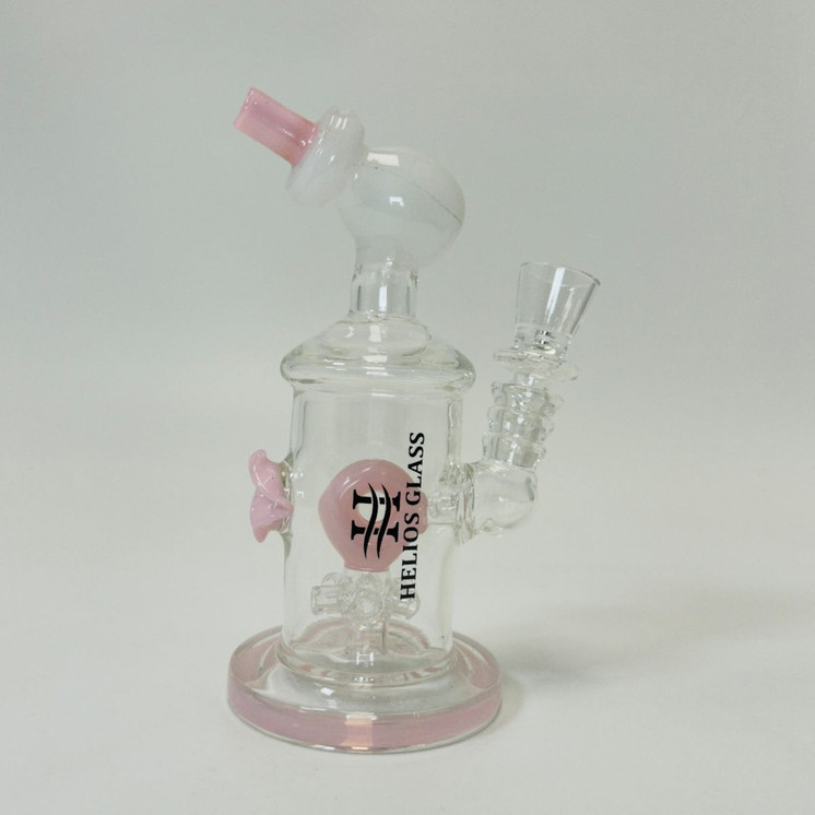 Helios Glass Waterpipe - 7" Inch - Straight With Flower and Donut Showerhead Perc