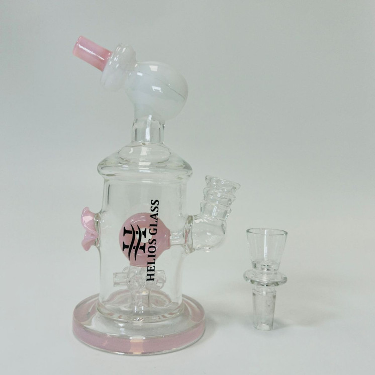 Helios Glass Waterpipe - 7" Inch - Straight With Flower and Donut Showerhead Perc