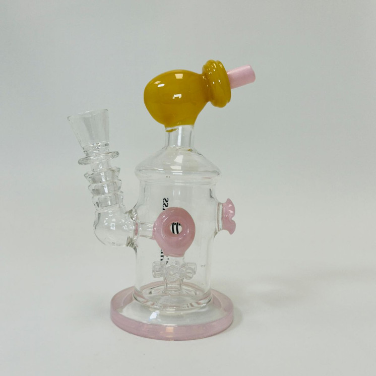Helios Glass Waterpipe - 7" Inch - Straight With Flower and Donut Showerhead Perc