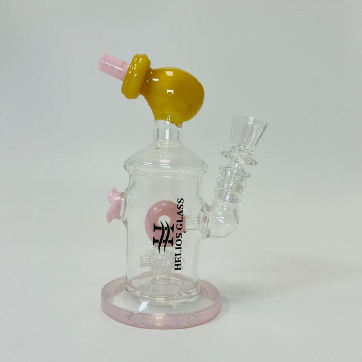 Helios Glass Waterpipe - 7" Inch - Straight With Flower and Donut Showerhead Perc