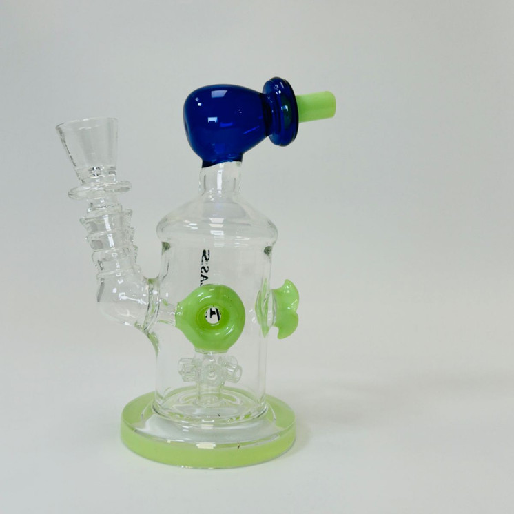Helios Glass Waterpipe - 7" Inch - Straight With Flower and Donut Showerhead Perc