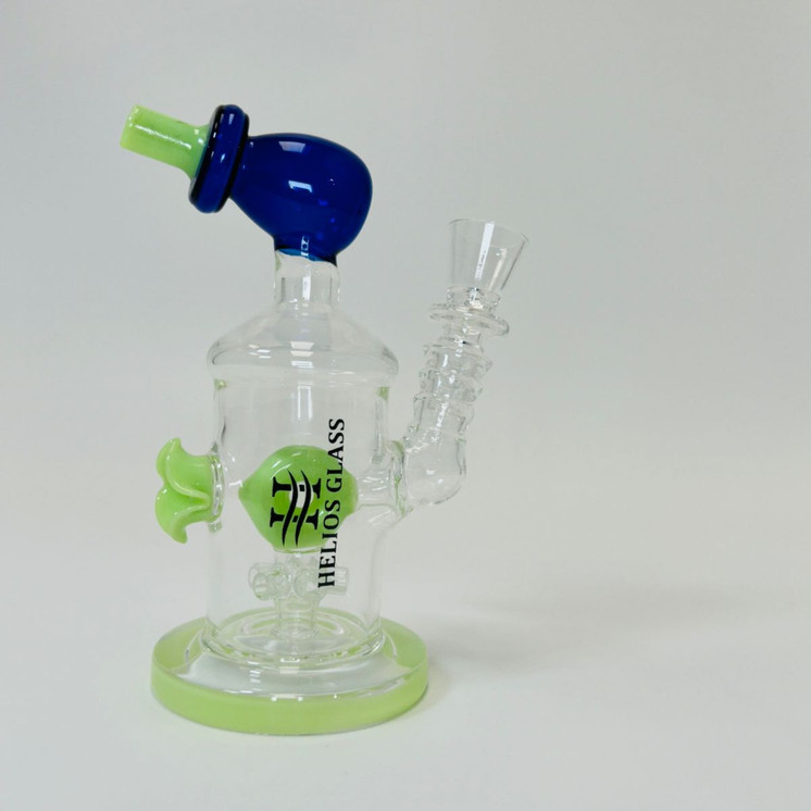 Helios Glass Waterpipe - 7" Inch - Straight With Flower and Donut Showerhead Perc