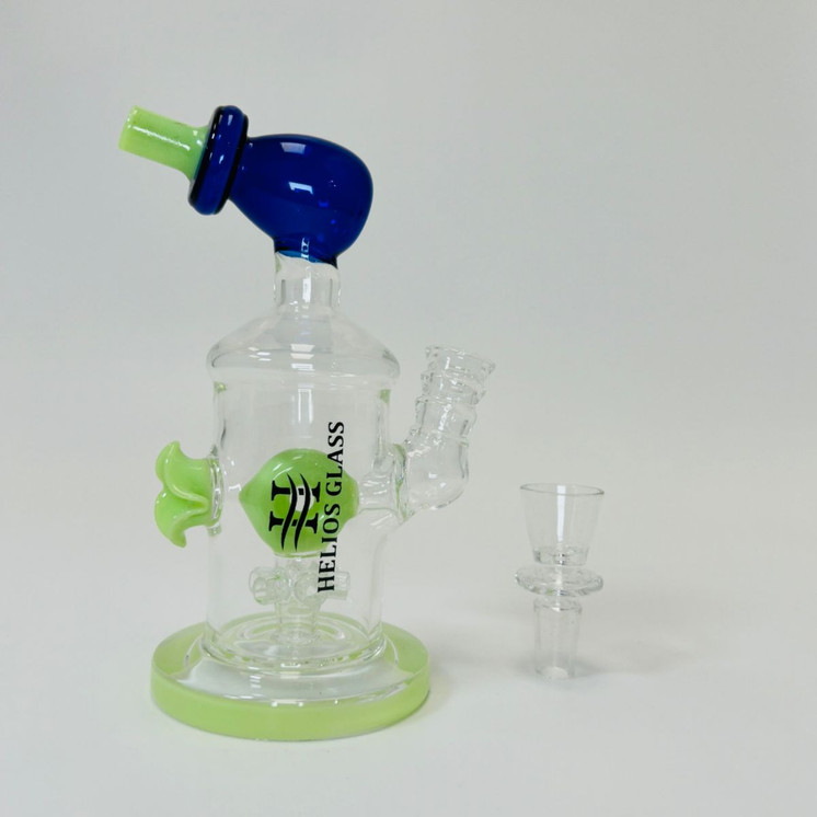 Helios Glass Waterpipe - 7" Inch - Straight With Flower and Donut Showerhead Perc