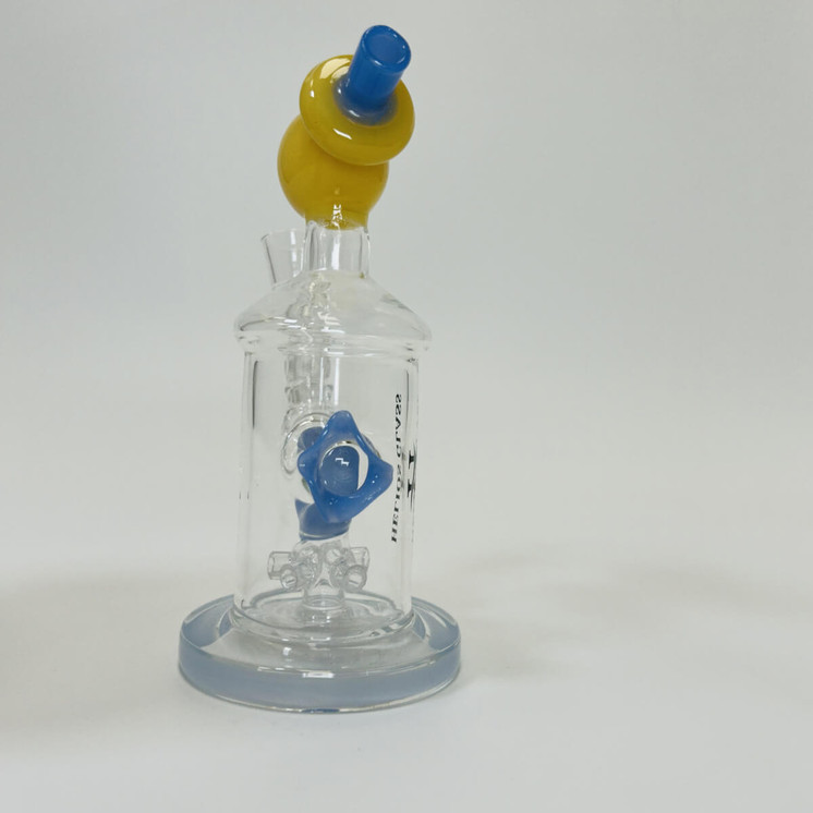 Helios Glass Waterpipe - 7" Inch - Straight With Flower and Donut Showerhead Perc