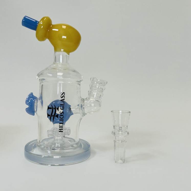 Helios Glass Waterpipe - 7" Inch - Straight With Flower and Donut Showerhead Perc