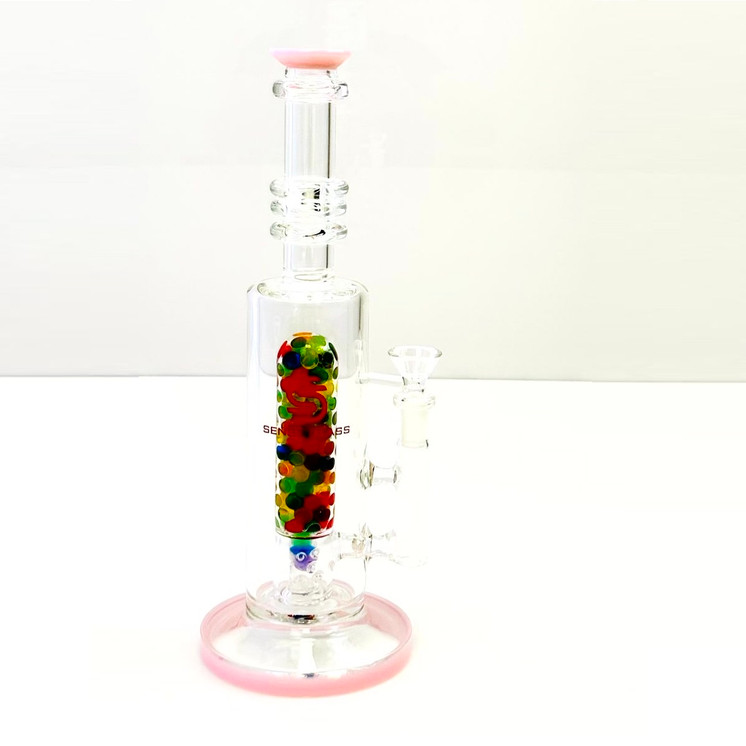 Sense Glass Straight Waterpipe With Inline Perc - 12 Inch - Water Beads - WPSC2471