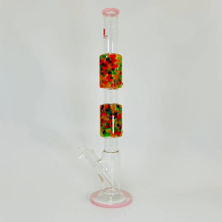 Sense Glass Straight Waterpipe With Double Perc - 19 Inch - Water Beads - WPSC2795-M.PINK