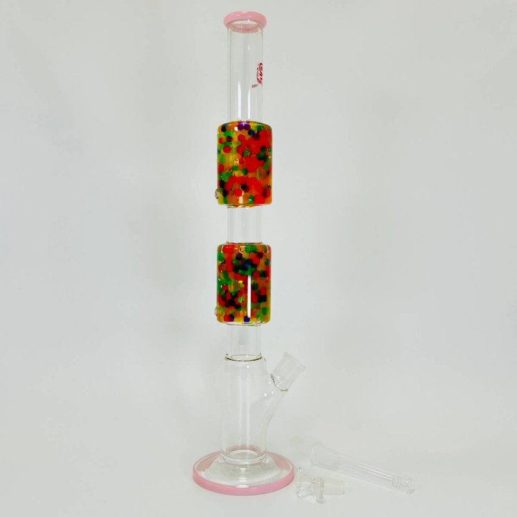 Sense Glass Straight Waterpipe With Double Perc - 19 Inch - Water Beads - WPSC2795-M.PINK