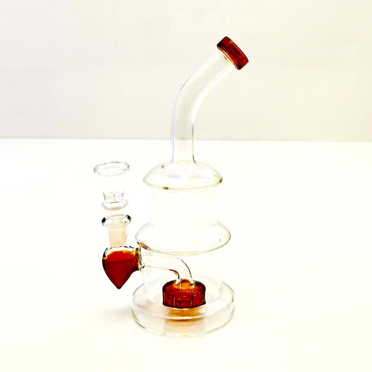 Bent Neck Waterpipe With Showerhead Perc - 8 Inch - WPAG99-AMBER