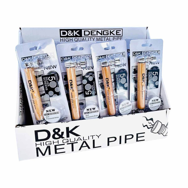 D and K Dengke - Metal Pipe - With Wood Handle, Metal Bowl and Screen - 16 Counts Per Display - DK8177