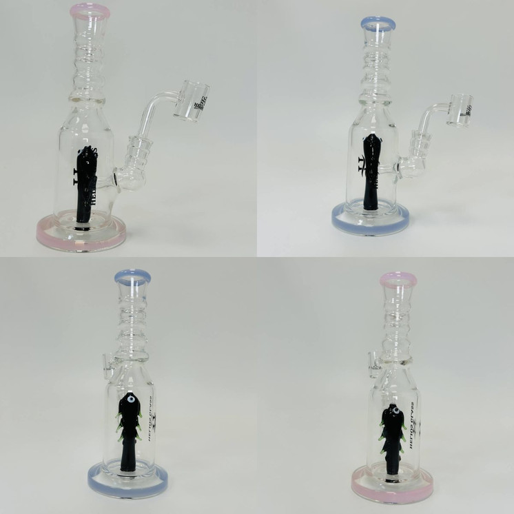 Helios Multi Rings Glass Waterpipe With Showerhead Perc And Banger - 7.5 Inch