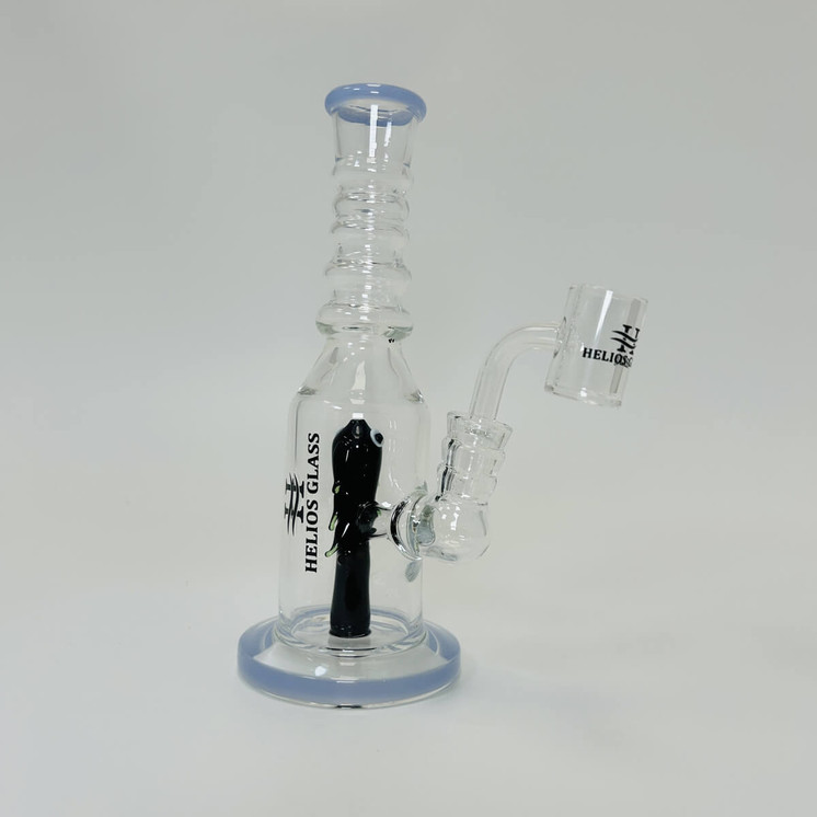 Helios Multi Rings Glass Waterpipe With Showerhead Perc And Banger - 7.5 Inch - Assorted Colors - WPTG124
