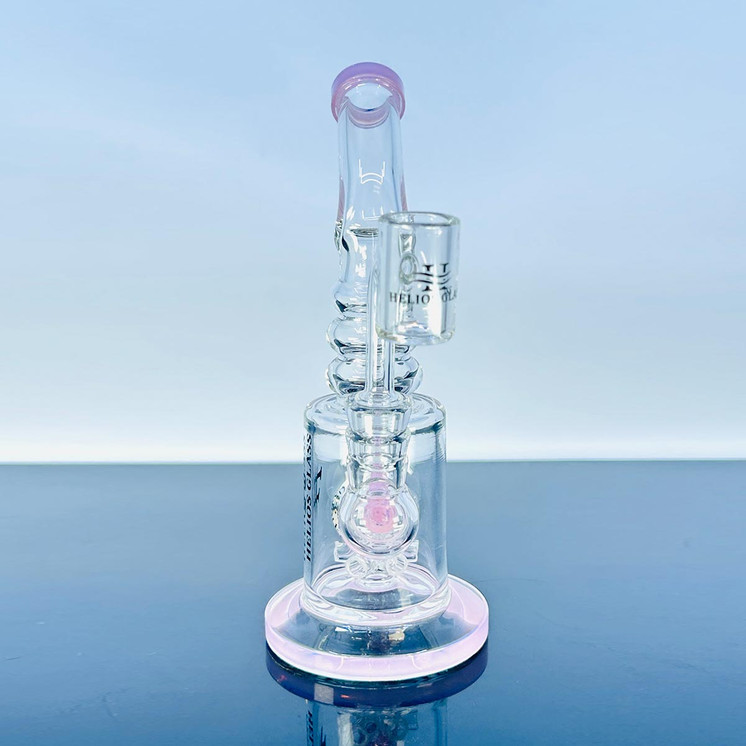 WPTG120 - Helios Glass - 8 Inch Waterpipe - Bent Neck, Ribbed Ring With Donut Showerhead Perc and Banger - Assorted Colors - Price Per Piece